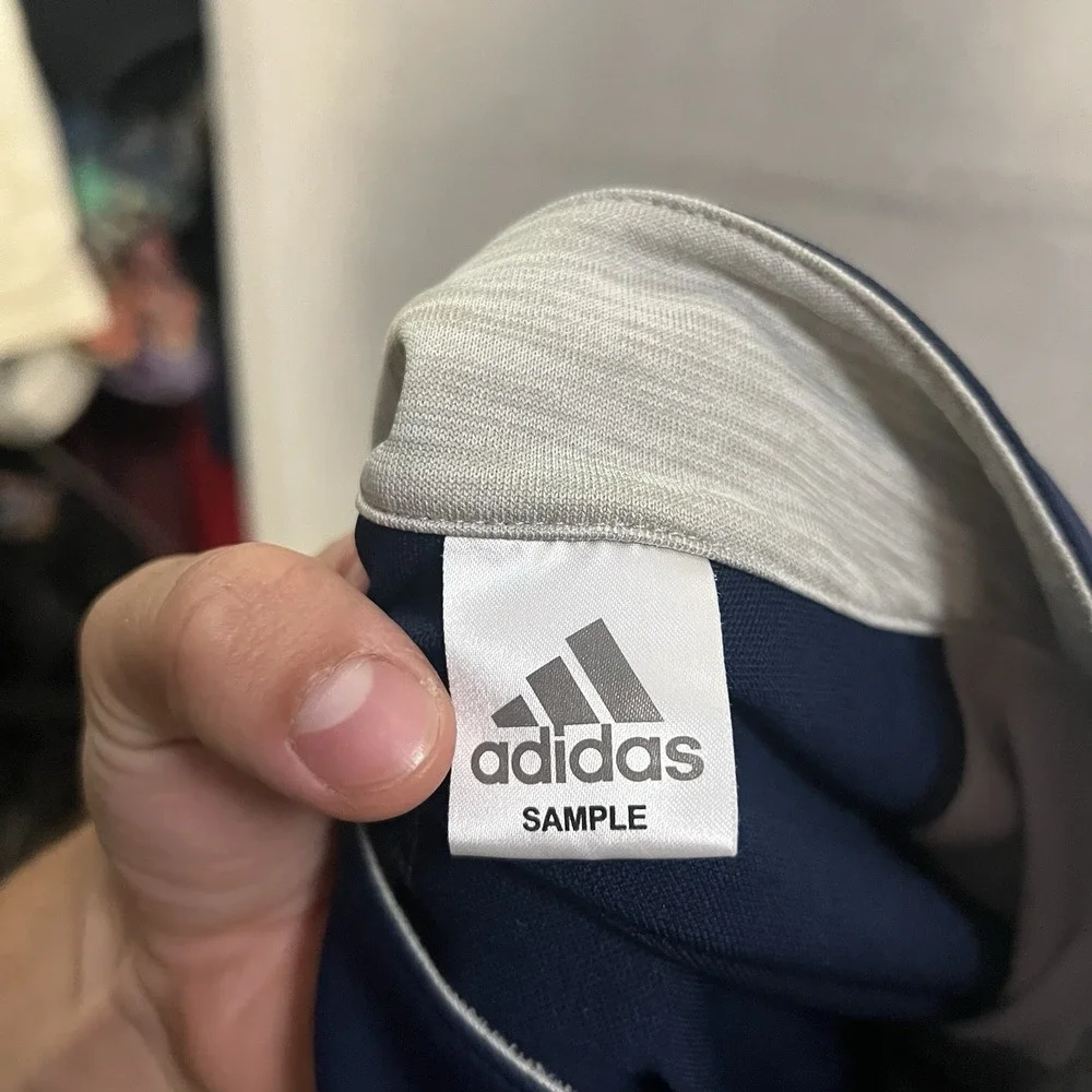 Adidas Double Pique 1/4 Zip Mock Golf Top Men's Size Medium Colorblock Blue Tech